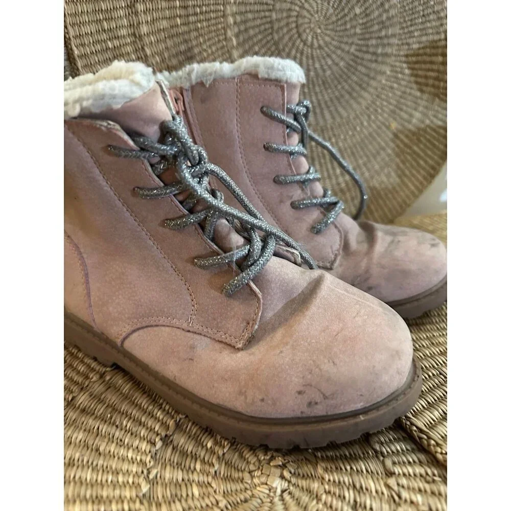 OshKosh B’gosh Pink Faux Fur Lined Lace-Up Boots - Kids Size 2
